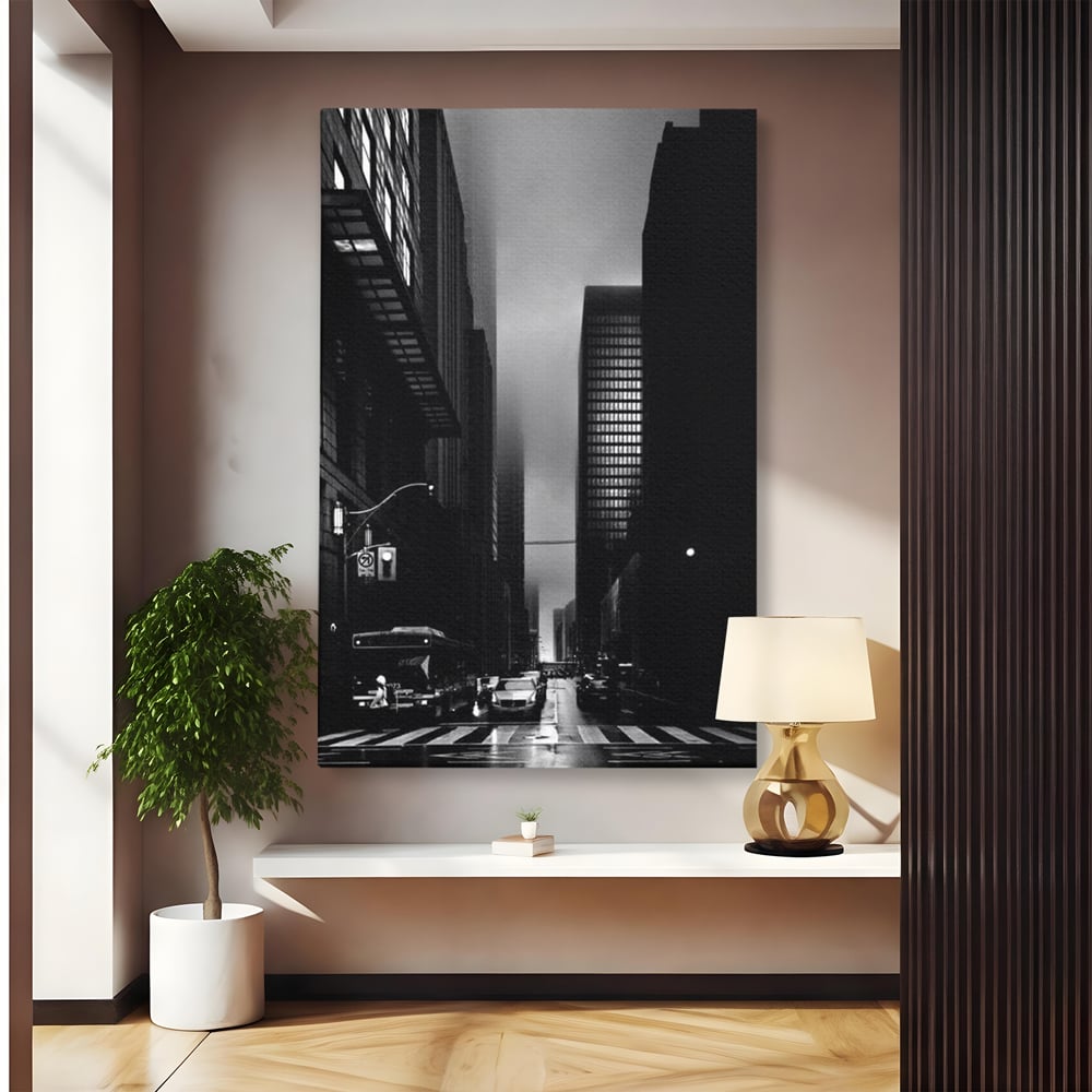 Tablou canvas cu tablou canvas cu oras in ceata, fara rama, pe sasiu de lemn